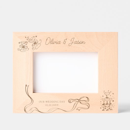 の名結婚前ボウパーソナライズされたシャンパンタワー レーザー彫刻フレーム (正面)