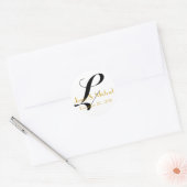 の名結婚前&日付モノグラムLステッカー金ゴールド ラウンドシール (封筒)