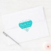 の名結婚前Aqua Damask Thank You Labels ハートシール (封筒)