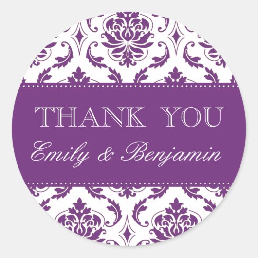 の名結婚前Purple Damaskありがとうラベル ラウンドシール (正面)