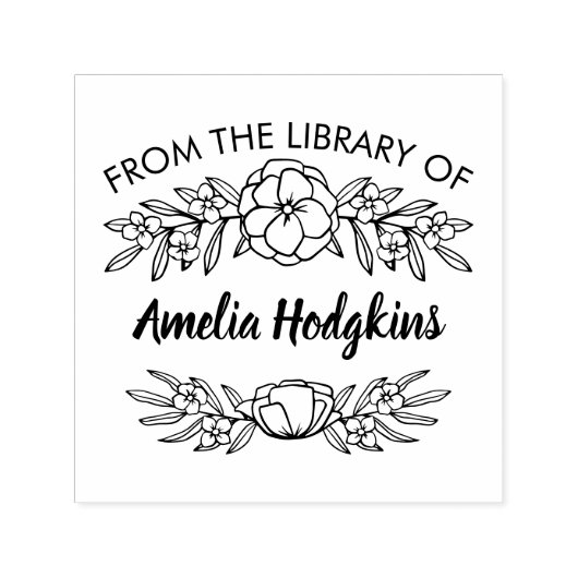 ~の図書館から集まった花の緑の仕切り セルフインキングスタンプ (デザイン)