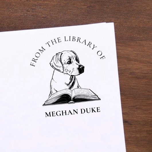 ～の図書館から | 本を持つ犬エレガント ラバースタンプ
