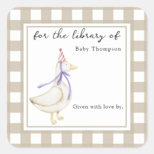 ～の図書館にかわいい小さな鵞鳥 スクエアシール
