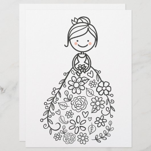 の図解入りの、写真付きの結婚花嫁カラーリングページ (正面/裏面)