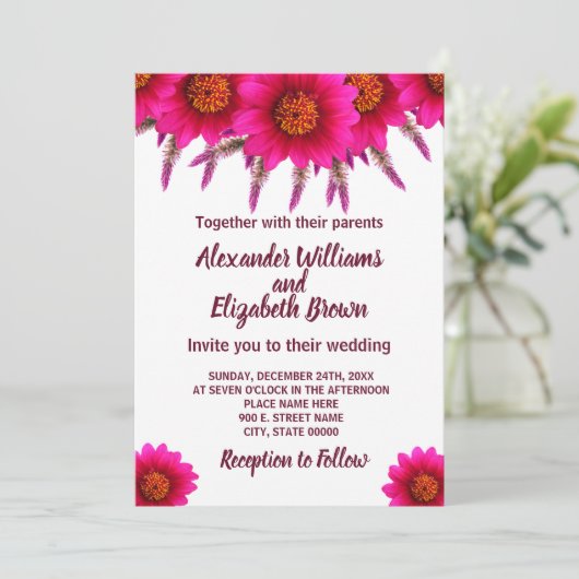 の国結婚シック紫色の花招待状 招待状 (スタンド正面)