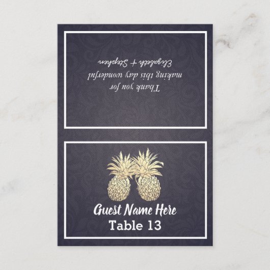 の場所エスコート結婚テーブル番号金ゴールドパイナップル サンキューカード (正面)