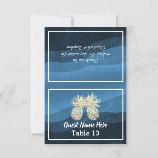 の場所エスコート結婚テーブル番号金ゴールドパイナップル サンキューカード (正面)