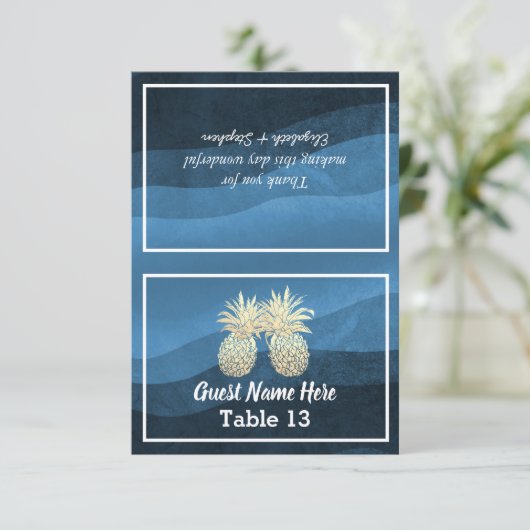 の場所エスコート結婚テーブル番号金ゴールドパイナップル サンキューカード (スタンド正面)