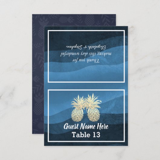 の場所エスコート結婚テーブル番号金ゴールドパイナップル サンキューカード (正面/裏面)