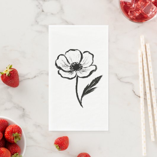 の墨絵アネモネの花 モダンな一筆描きのフラワーアート  (インサイチュ)