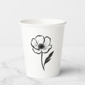 の墨絵アネモネの花 モダンな一筆描きの芸術作品  紙コップ (裏面)