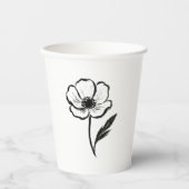 の墨絵アネモネの花 モダンな一筆描きの芸術作品  紙コップ (正面)
