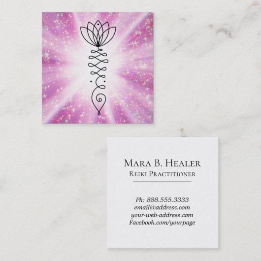 *~*の夢のハートのはすグリッターはヨガの霊気を放射します スクエア名刺 (正面/裏面)