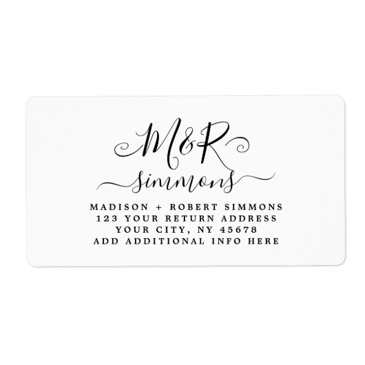 の大き結婚なモノグラムのスクリプト差出人住所 ラベル (正面)