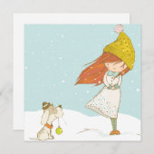 の女カスタムの子と犬のかわいいクリスマス シーズンカード (正面/裏面)