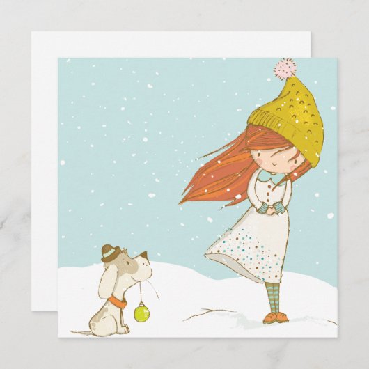 の女カスタムの子と犬のかわいいクリスマス シーズンカード (正面/裏面)