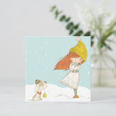 の女カスタムの子と犬のかわいいクリスマス シーズンカード (スタンド正面)