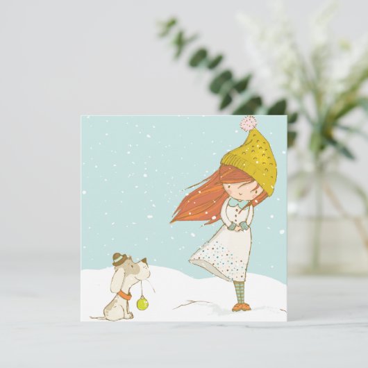 の女カスタムの子と犬のかわいいクリスマス シーズンカード (スタンド正面)