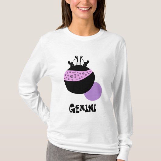 *~*の女性のおもしろいなかわいく妊婦のなジェミニ(占星術の)十二宮図 Tシャツ (正面)