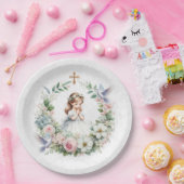 の女祈の子ホワイトダブズフローラファーストコミュニオン ペーパープレート (パーティー)
