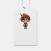 の女聞の子クリスマス小妖精や小人ホワイトギフトラベル ギフトタグ (正面)