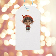 の女聞の子クリスマス小妖精や小人ホワイトギフトラベル