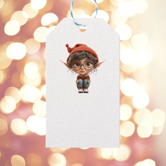 の女聞の子クリスマス小妖精や小人ホワイトギフトラベル ギフトタグ