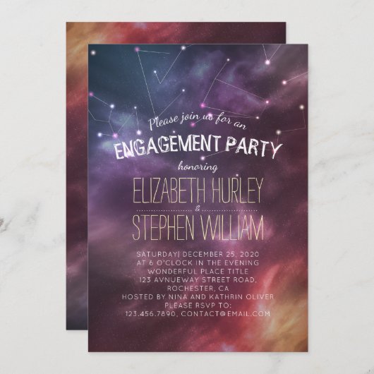 の婚約パーティ結婚銀河系星座 招待状 (正面/裏面)