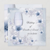 の婚約結婚またはアニバーサリーブルーシルバー 招待状 (正面/裏面)