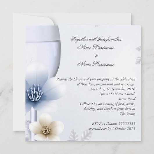 の婚約結婚またはアニバーサリーブルーシルバー 招待状 (裏面)