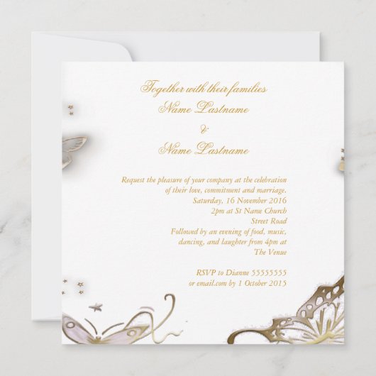 の婚約結婚またはアニバーサリーホワイトセピア 招待状 (裏面)