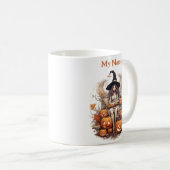 の学魔法：ハロウィーンのウィッチパーソナライズされたカップ コーヒーマグカップ (正面右)