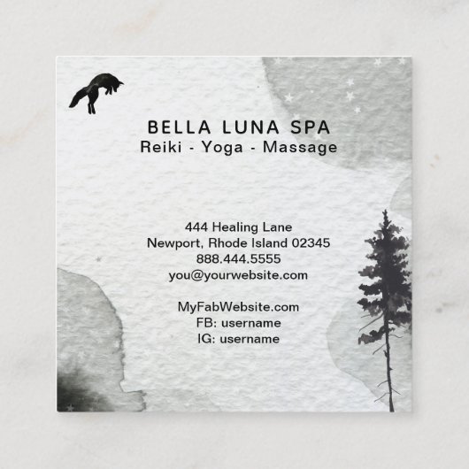 *~*の宇宙月の跳躍のキツネの虹のシャーマン スクエア名刺 (裏面)