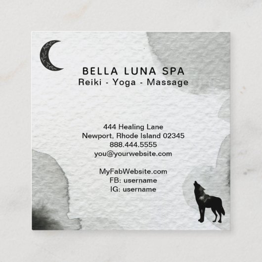 *~*の宇宙月の遠ぼえのオオカミの月の松の木 スクエア名刺 (裏面)