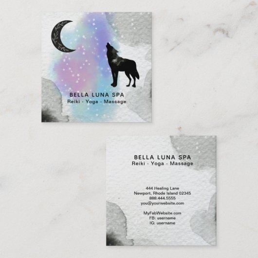 *~*の宇宙月の遠ぼえのオオカミの虹のシャーマン スクエア名刺 (正面/裏面)