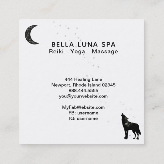 *~*の宇宙月の遠ぼえのオオカミの虹の松の木 スクエア名刺 (裏面)