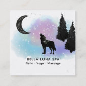 *~*の宇宙月の遠ぼえのオオカミの虹の松の木 スクエア名刺 (正面)