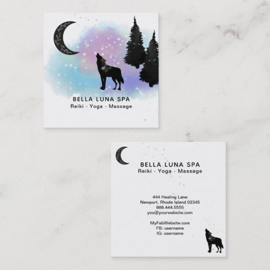 *~*の宇宙月の遠ぼえのオオカミの虹の松の木 スクエア名刺 (正面/裏面)