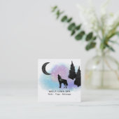 *~*の宇宙月の遠ぼえのオオカミの虹の松の木 スクエア名刺 (スタンド正面)