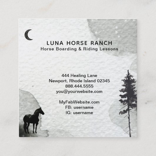 *~*の宇宙月の馬牧場虹はシャーマンを主演します スクエア名刺 (裏面)