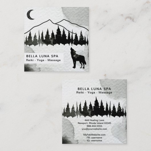 *~*の宇宙遠ぼえのオオカミのマツ山のシャーマン スクエア名刺 (正面/裏面)