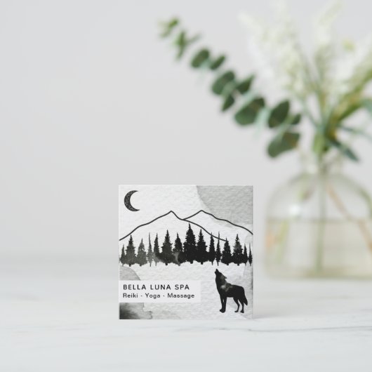 *~*の宇宙遠ぼえのオオカミのマツ山のシャーマン スクエア名刺 (スタンド正面)