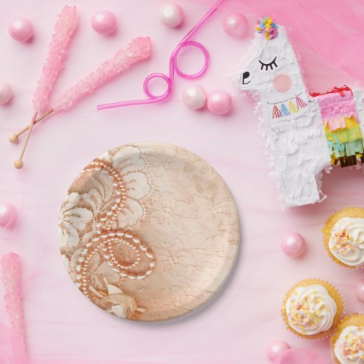 |の完全なモモを結婚する真珠およびレース ペーパープレート (パーティー)