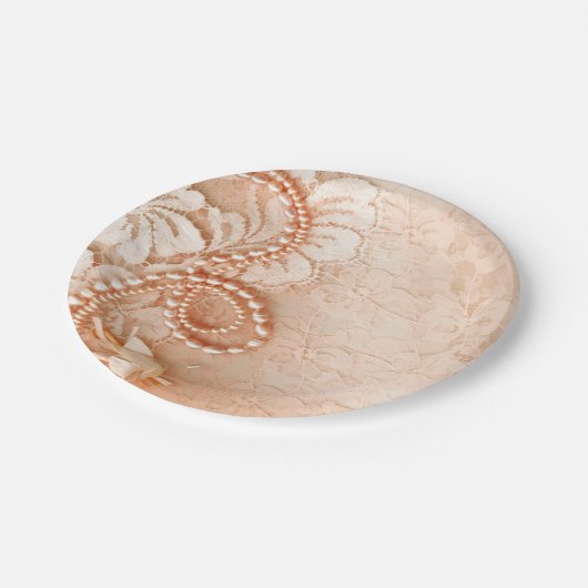 |の完全なモモを結婚する真珠およびレース ペーパープレート (アングル)