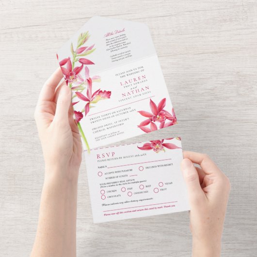 の宝石結婚蘭の水の色の食事RSVP写真 オールインワン招待状 (貼ってはがせる)