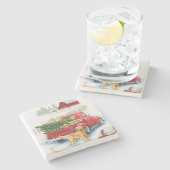 の家来にクリスマスツリーの針先 ストーンコースター (横)