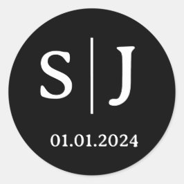 の対結婚イニシャルラベル | ラウンドブラックイベント ラウンドシール