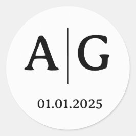 の対結婚イニシャルラベル | 丸い白 ラウンドシール