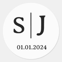 の対結婚イニシャルラベル | 丸い白