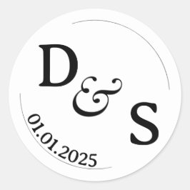 の対結婚イニシャルラベル | 丸い白 ラウンドシール